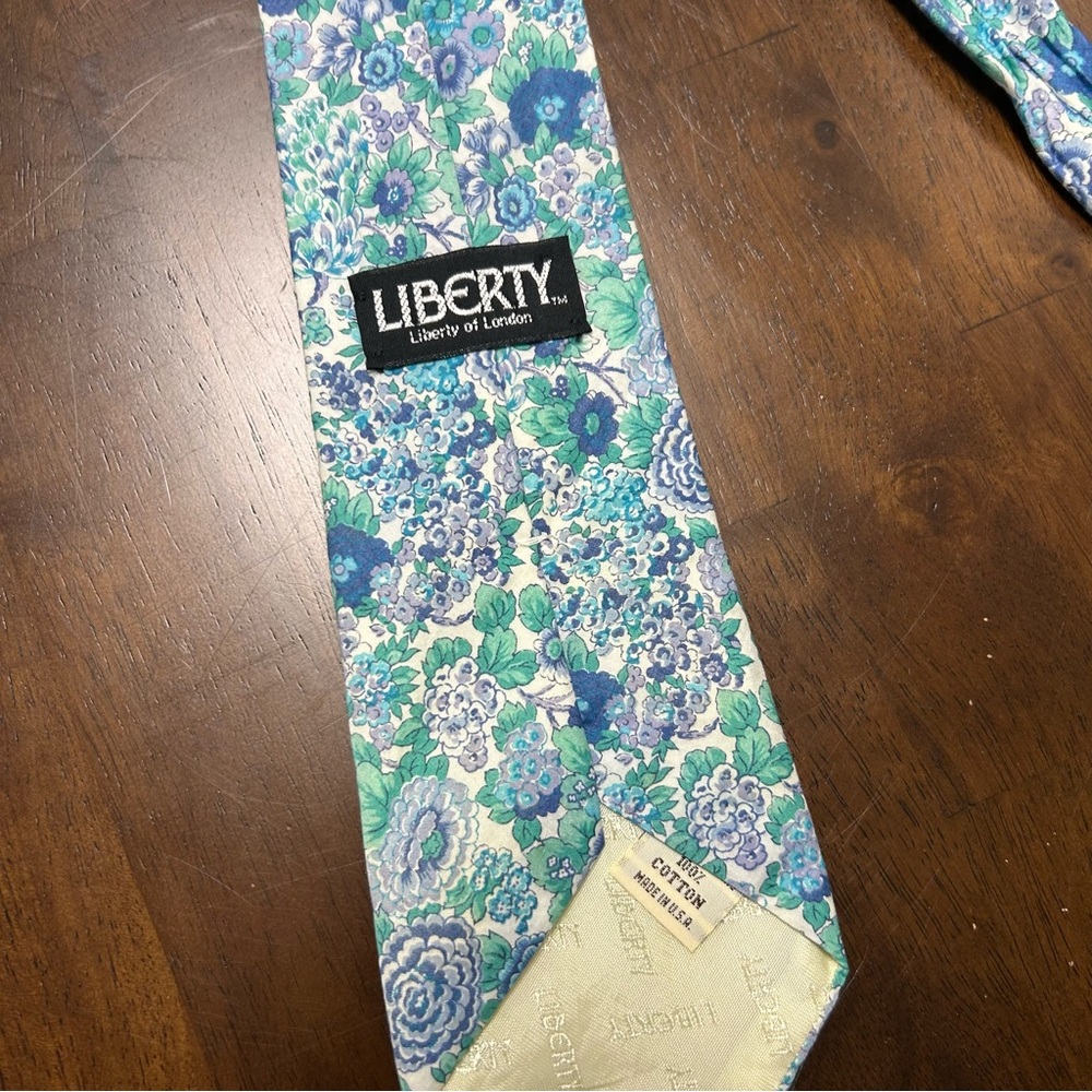 Liberty of London 100% Cotton Elysian Print Turquoise Blue Green Floral Neck Tie
